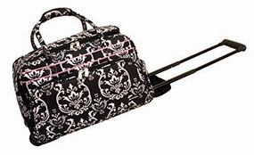 Todays Hot Pick Jenni Chan Damask Deluxe Carry-All Rolling Duffel, Black/Pink, One Size