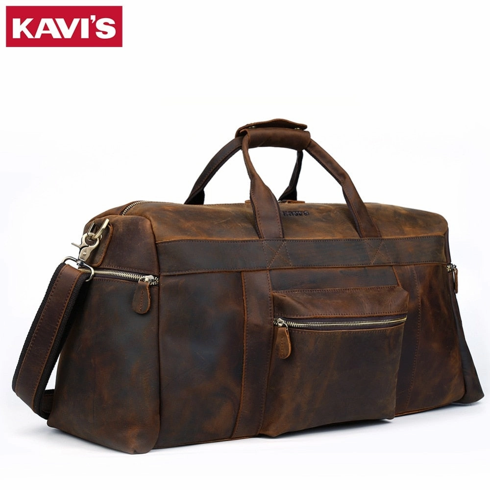 Kavis Crazy Horse Genuine Leather Travel Bag Men Travel Duffel Bag Big Cow Leather Carry On Luggage Hot Discount Deal Exclusive Online Discount