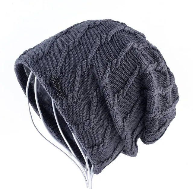 Price Drop Frenzy Knitted Striped Skullies & Beanies Winter Hats For Men - Black,Brown,Blue,Gray,Khaki,Red