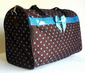Shop the Savings Now Sweet Deal Today 19" Duffel/Tote Bag Brown & Blue Polka Dots Luggage Purse