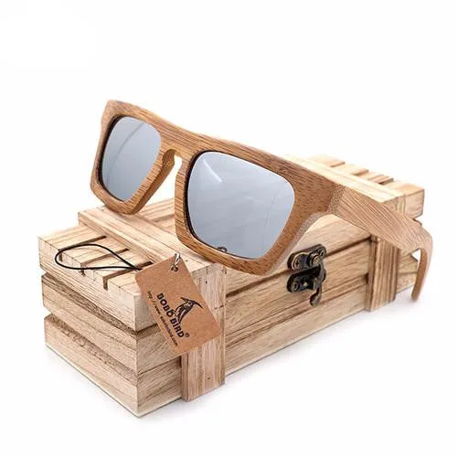 Limited Time Steal Today Only Discount Alert Square Handmade Polarized Sunglasses In Wooden Box - Blue,Silver