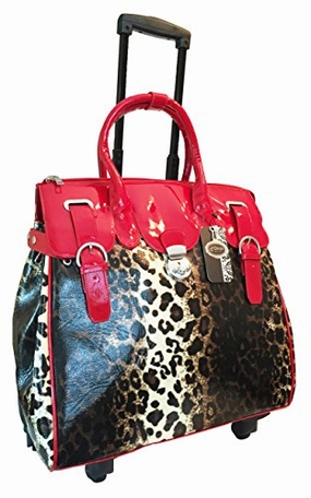 Trendy Flyer Computer/Laptop Large Bag Tote Duffel Rolling 4 Wheel Spinner Luggage Leopard Red Grab Save Today