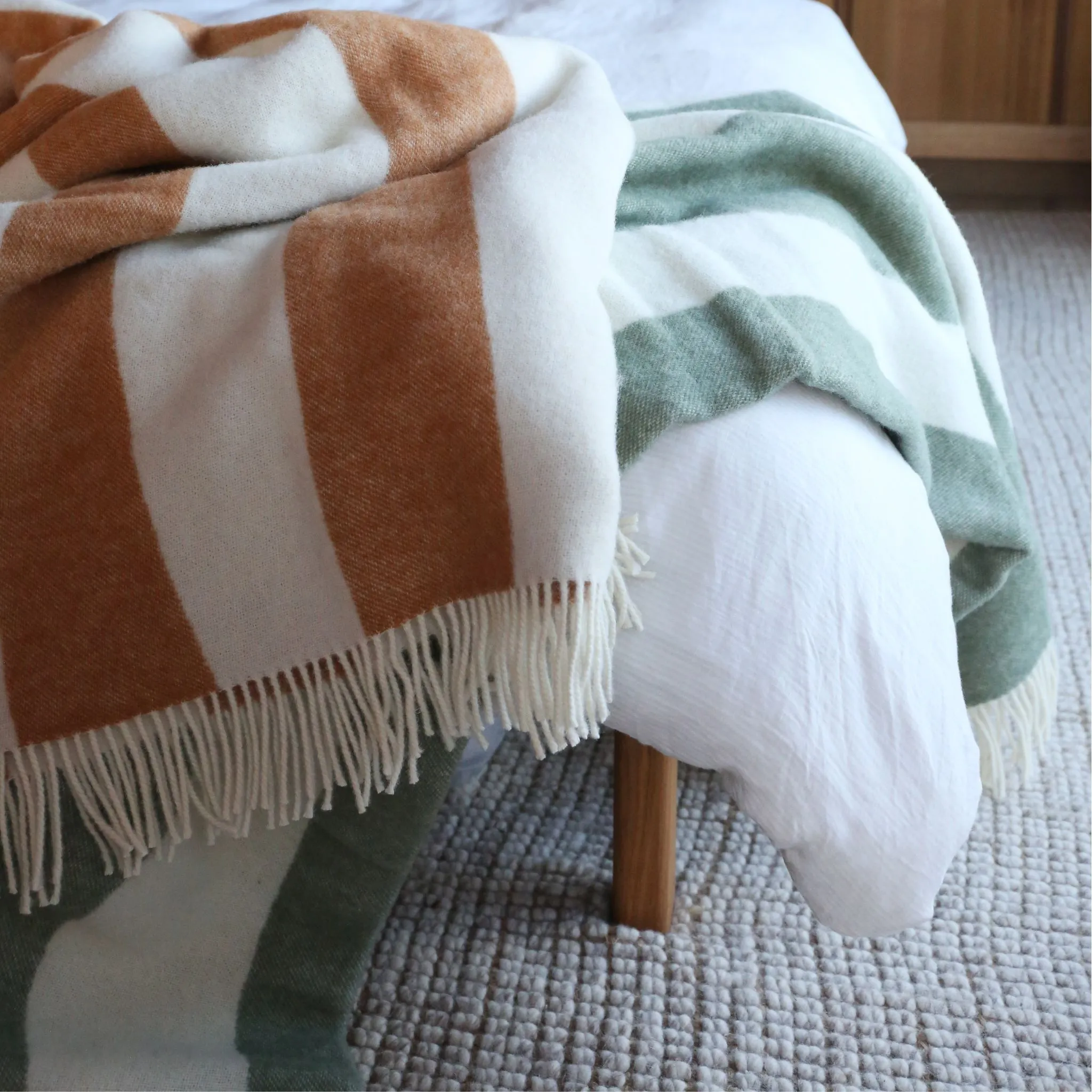 MAISON DEUX Rough Stripe Blanket, 130x200cm, Agave
