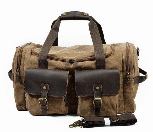 Man Vintage Military Travel Duffel Bag Multi-Pocket Canvas Overnight Bag Leather Weekend Carry On Price Drop Alert Mega Online Discount