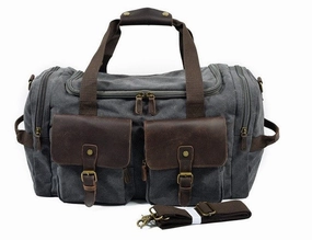 Man Vintage Military Travel Duffel Bag Multi-Pocket Canvas Overnight Bag Leather Weekend Carry On Biggest Savings Now