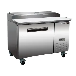 Maxx Cold - MXCPP50HC One-Door Refrigerated Pizza Prep Table, 47.4??W, 12 cu. ft. Storage Capacity, Equipped with (6) 4?? Deep Pans and Cutting Board, in Stainless Steel