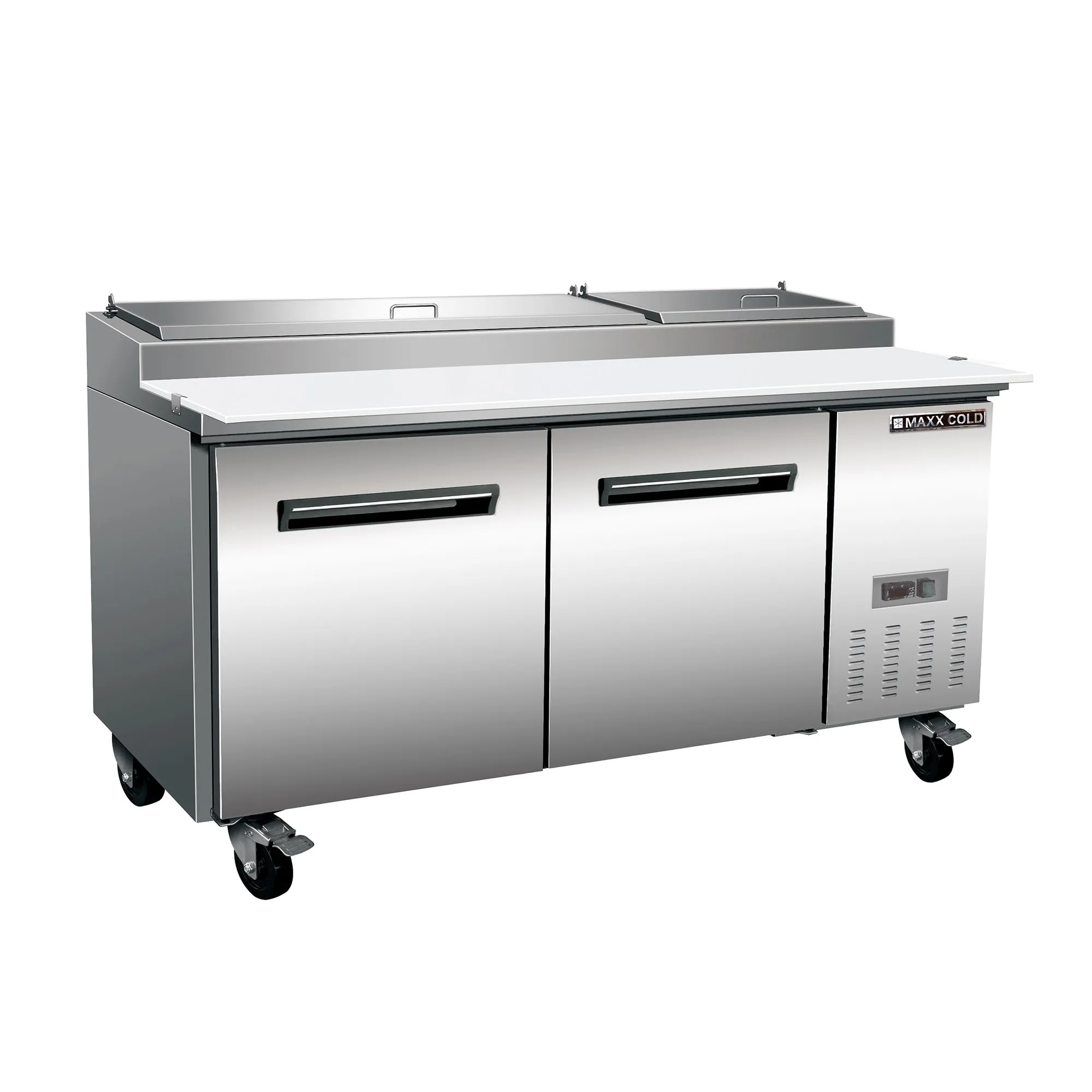 Maxx Cold - MXCPP70HC Two-Door Refrigerated Pizza Prep Table, 70.8??W, 22 cu. ft. Storage Capacity, Equipped with (9) 4?? Deep Pans and Cutting Board, in Stainless Steel