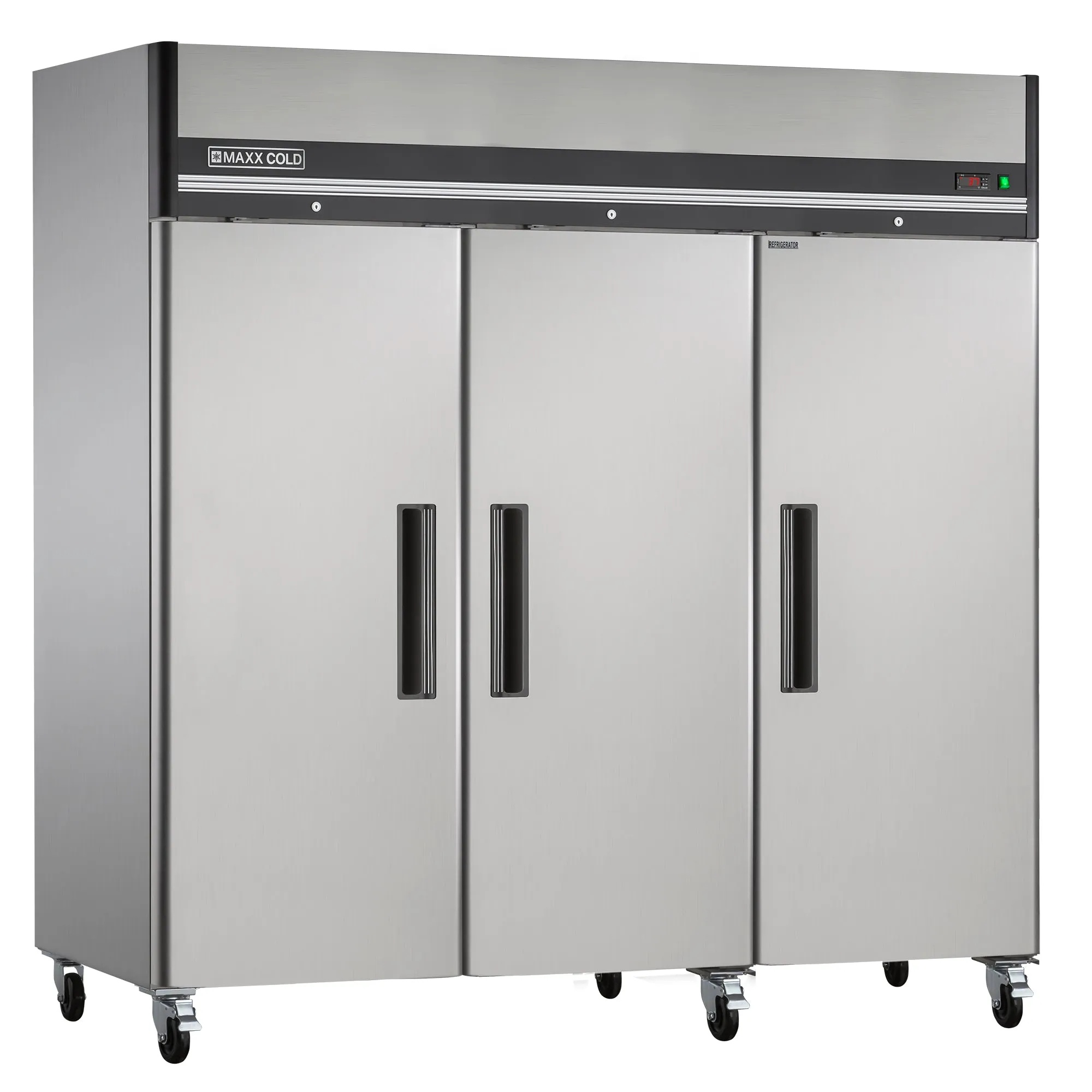 Maxx Cold - MXCR-72FDHC Triple Door Reach-In Refrigerator, Top Mount, 81"W, 72 cu. ft. Storage Capacity, in Stainless Steel
