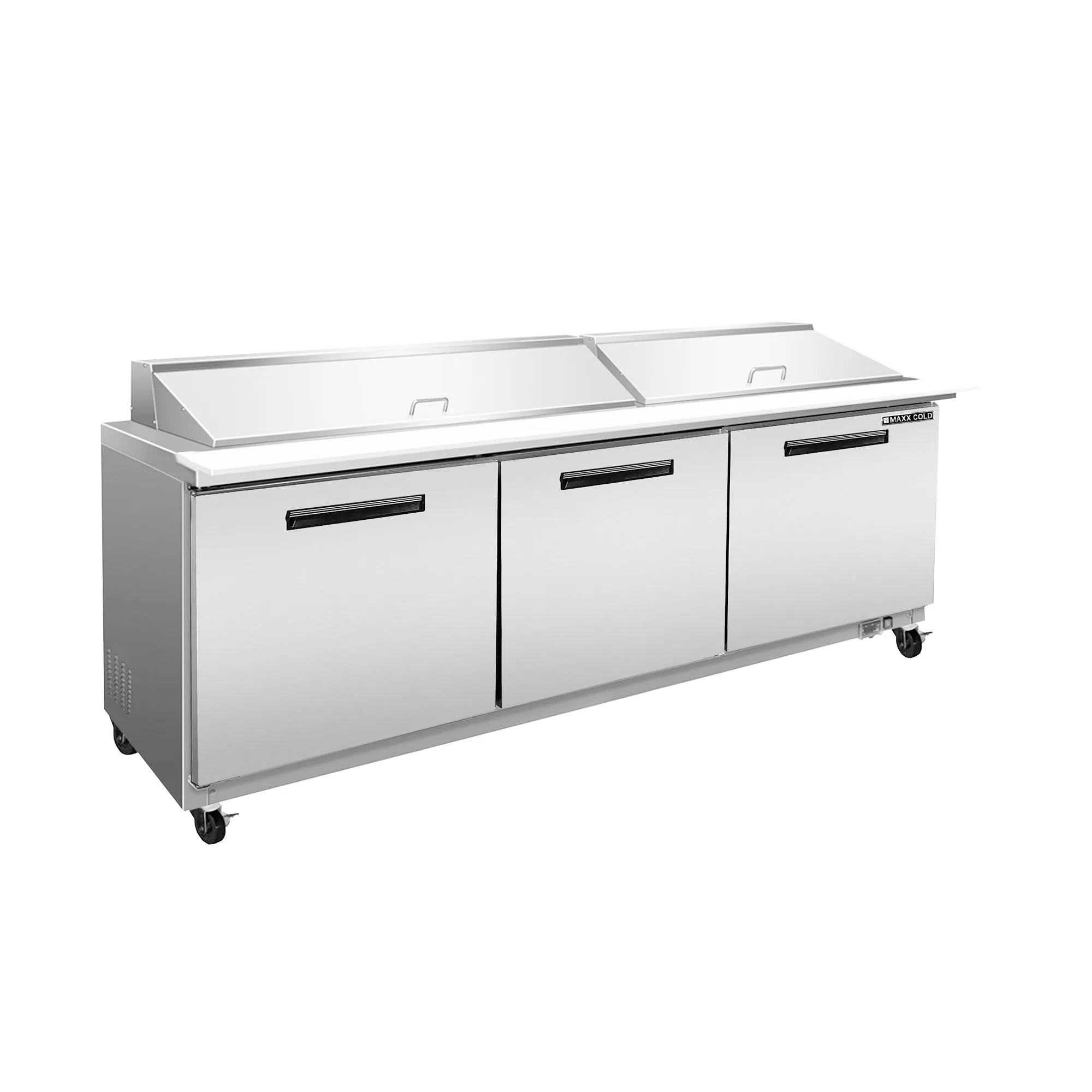 Maxx Cold - MXCR72SHC?Three-Door Refrigerated Sandwich and Salad Prep Station, 71.7"W, 18 cu. ft. Storage Capacity, Equipped with (18) 4?? Deep Pans and Cutting Board, in Stainless Steel