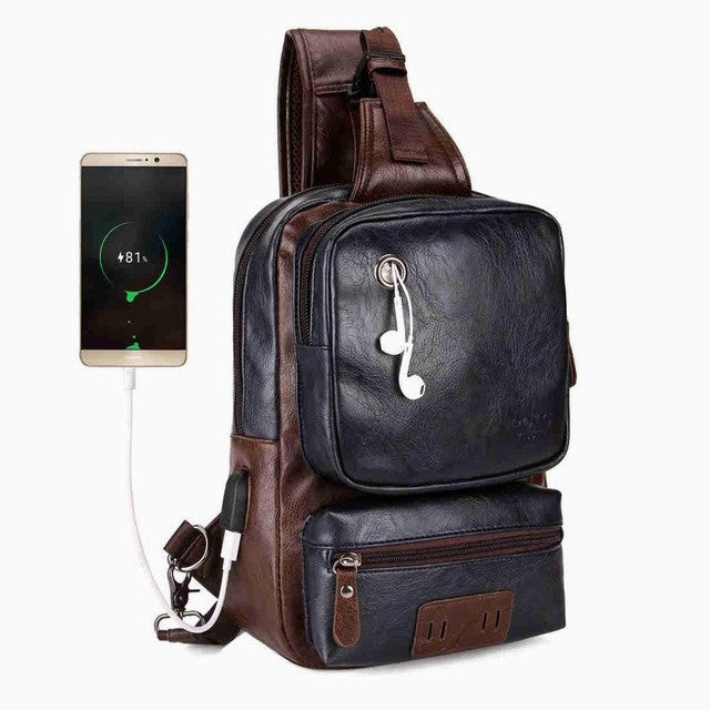 Anti-Theft External Usb Charge Men'S Crossbody Large Capacity Casual Pu Leather Travel Bag - Black/Brown/Blue Grab Your Savings