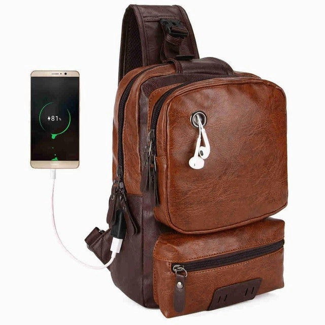 Anti-Theft External Usb Charge Men'S Crossbody Large Capacity Casual Pu Leather Travel Bag - Black/Brown/Blue Today Only Steal Clearance Alert Now