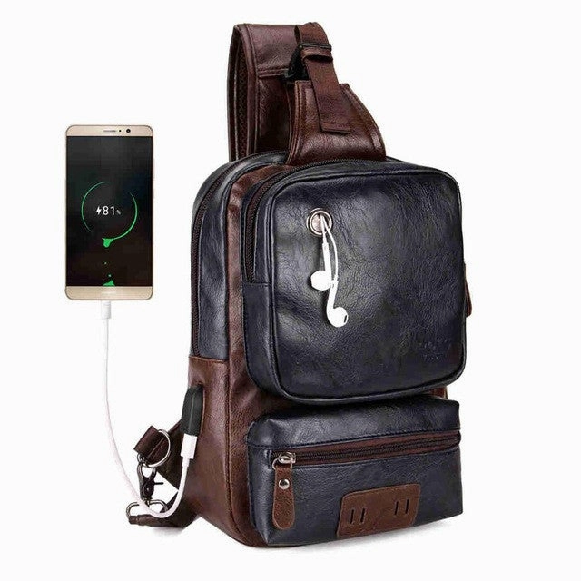 Anti-Theft External Usb Charge Men'S Crossbody Large Capacity Casual Pu Leather Travel Bag - Black/Brown/Blue Todays Special Savings Trending Today Steal