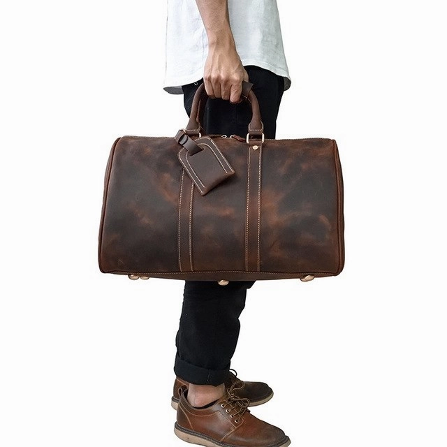 Men Genuine Leather Luggage Travel Bags Overnight Duffel Hangdbag Weekend High-Capacity Tote Boston Shop Grab Offer