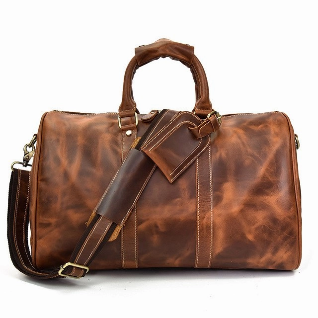 Men Genuine Leather Luggage Travel Bags Overnight Duffel Hangdbag Weekend High-Capacity Tote Boston Exclusive Online Offer Hot Deal Alert