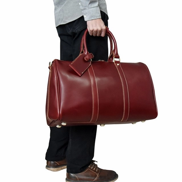 Men Genuine Leather Luggage Travel Bags Overnight Duffel Hangdbag Weekend High-Capacity Tote Boston Hot Discount Deal Dont Miss Hot Deals