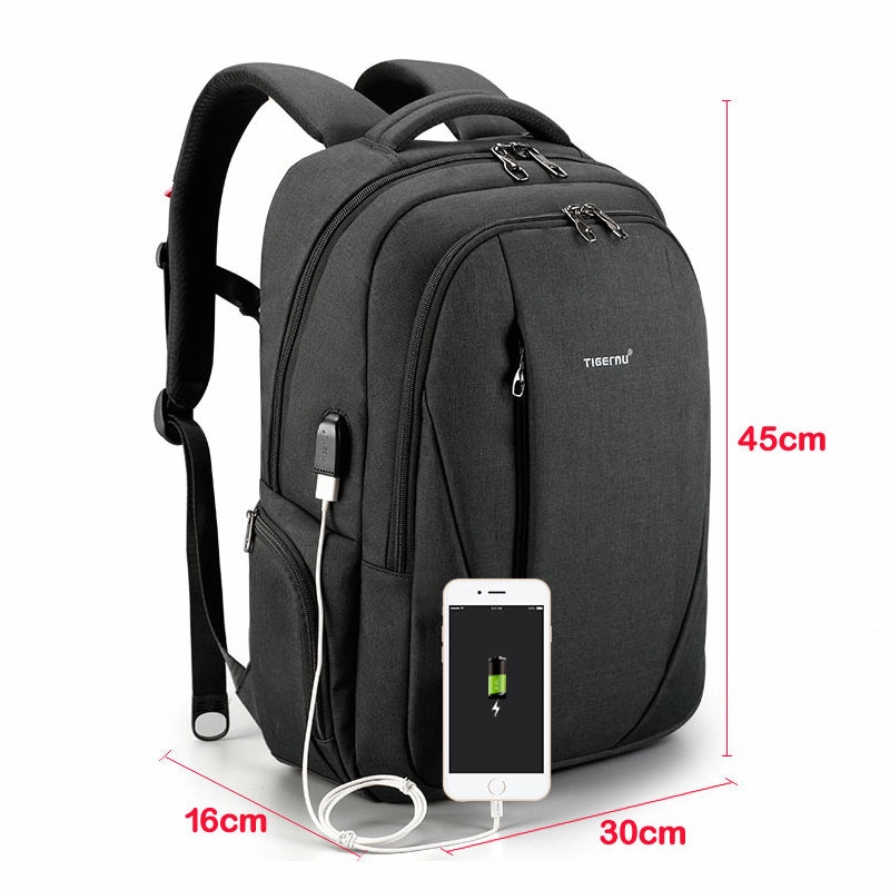 MustShop Sale Men'S Anti Theft 15.6" Laptop Backpack With External Usb Port - Black,Grey