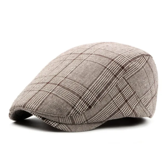 Clearance Blowout Men'S Vintage Retro Plaid Beret Hat - Coffee,Black,Gray