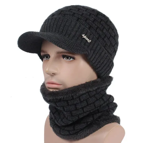 Gift Ideas Galore Men'S Winter Knitted Cap Beanie   Collar Scarf - Black,Gray,Navy,Red