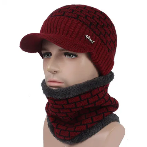 Todays Hot Savings Last Chance Offer Men'S Winter Knitted Cap Beanie   Collar Scarf - Black,Gray,Navy,Red