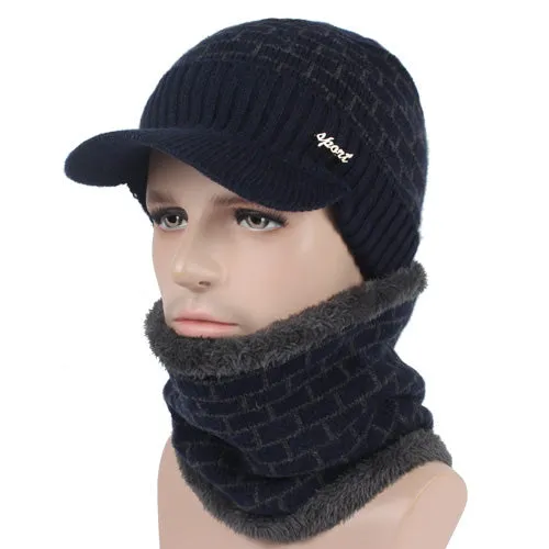 Instant Hot Deal Flash Offer Today Men'S Winter Knitted Cap Beanie   Collar Scarf - Black,Gray,Navy,Red