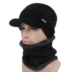 Men'S Winter Knitted Cap Beanie   Collar Scarf - Black,Gray,Navy,Red Hot Offer Event