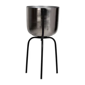 METAL 25" PLANTER ON TRIPOD, SILVER/BLACK