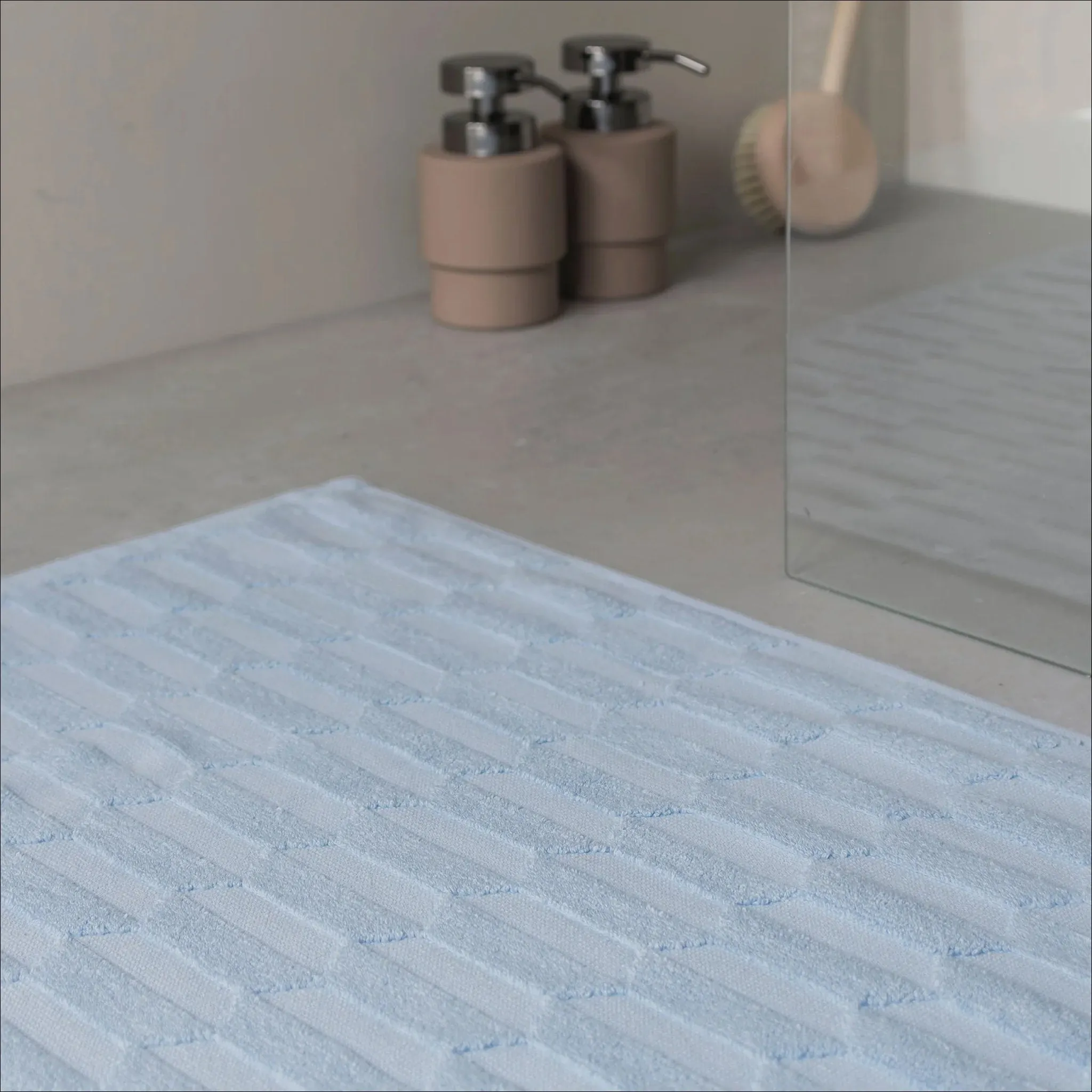 METTE DITMER Geo Bath Mat, Organic Cotton, 50x80 cm, Light Blue