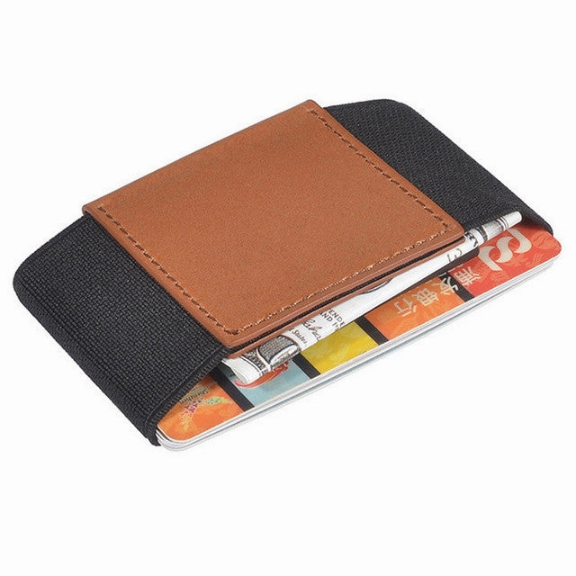 Instant Discount Minimalist Slim Elastic Credit Card Holder Wallet - Brown/Black