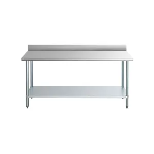 Omcan - 23800, Commercial 96" x 24" Stainless Steel Kitchen Work Table with 4" Back Splash 1600lbs Medium Duty