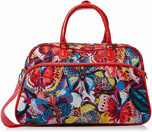 Limited Time Sale Save More Online World Traveler Women'S Value Series 21-Inch Pink Butterfly Duffel Bag, Pink Trim Butterfly, One