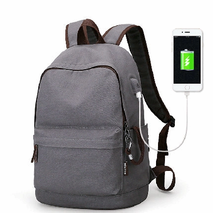 Anti-Theft Canvas Backpack With Usb Charging For Teens/Travel - Blue Black/Khaki/Gray Hot Pick Sale
