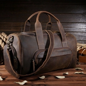 Todays Special Picks Men Genuine Leather Travel Duffle Vintage Crazy Horse Leather Travel Totes Zipper Duffel Bag