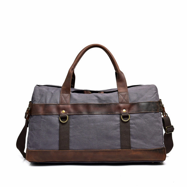 Crazy Horse Leather Canvas Travel Bag Large Capacity Luggage Bag Men Shoulder Travel Duffel Bags Special Savings Today