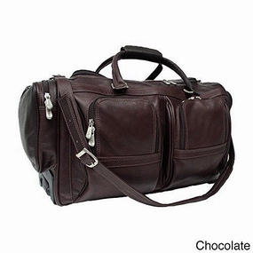 Piel Leather Duffel With Pockets On Wheels, Chocolate, One Size Today Only Hot Sale Big Savings Alert