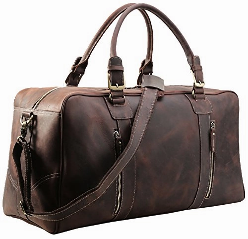 Gift Ideas Galore Polare Mens Vintage Leather Duffel Overnight Travel Duffle Weekender Bag (X-Large 23.2'')