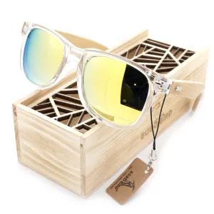 Clearance Sale Polarized Sunglasses In Wood Gift Box - Yellow,Blue Lenses