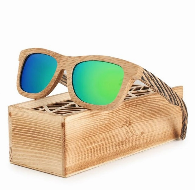 Trending Now Discount Polarized Square Wood Frame Sunglasses In Wooden Gift Box-Green,Blue,Yellow,Gray