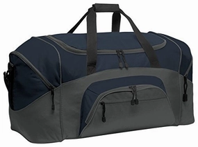 Trendy Picks Today Save Big Online Port & Company Color Block Sport Zipper Duffel Bag_Navy/Dark Charcoal_Osfa
