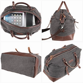 Prasacco Duffel Bag 45L Canvas Weekend Bag Unisex Gym Bag Carry On Travel Tote For Men Women - Gray Exclusive Hot Pick