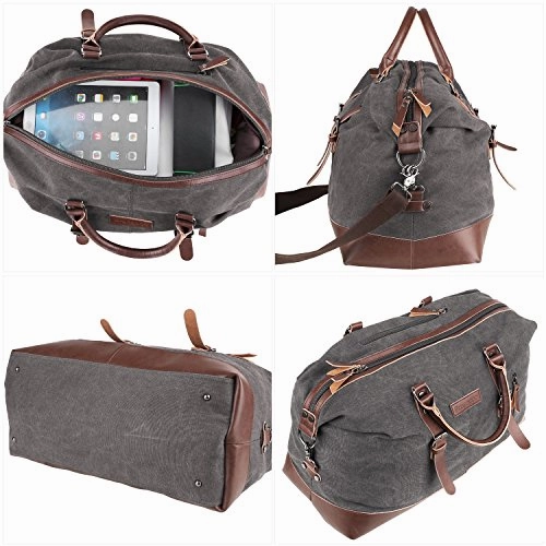 Prasacco Duffel Bag 45L Canvas Weekend Bag Unisex Gym Bag Carry On Travel Tote For Men Women - Gray Exclusive Hot Pick