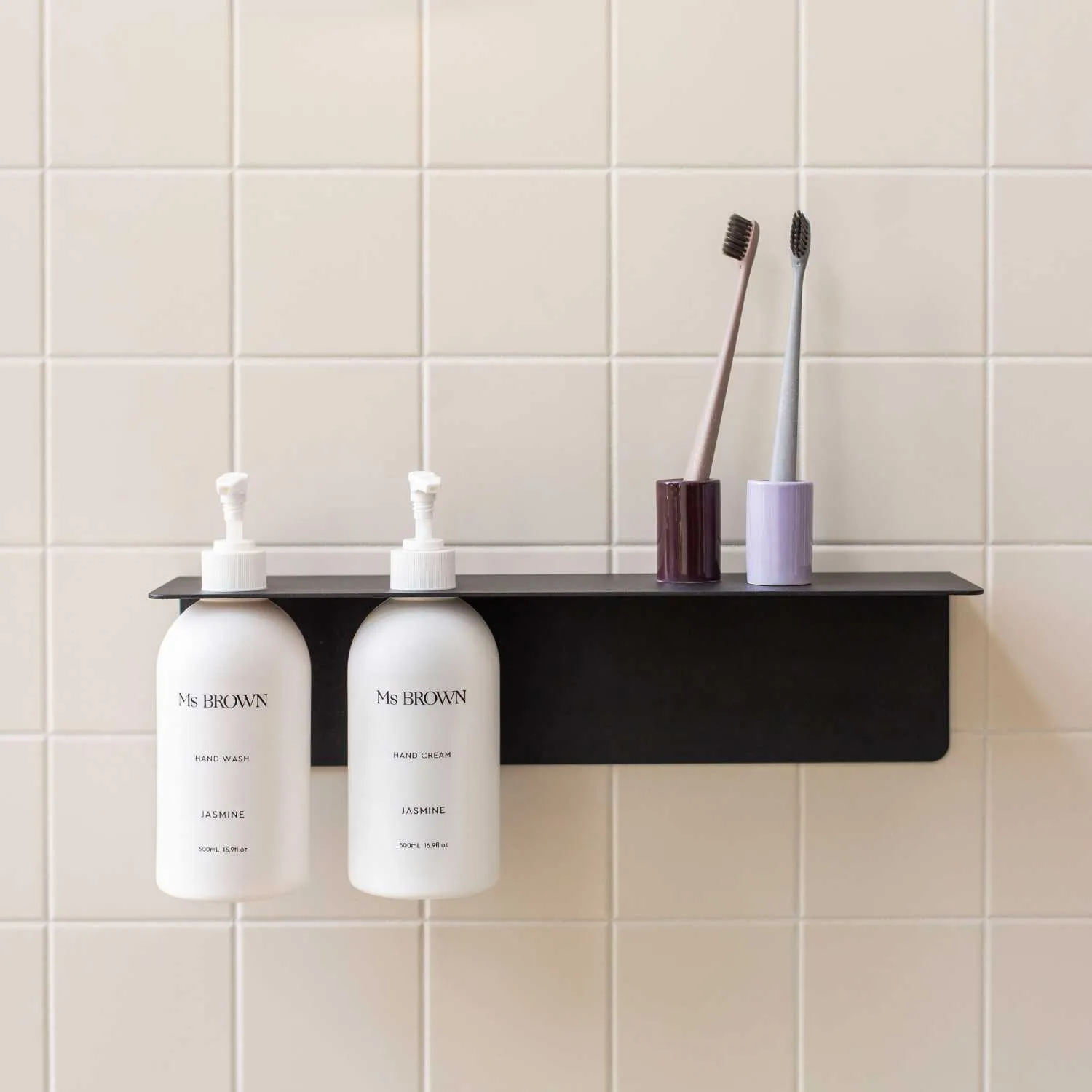 PRE-ORDER  DESIGNSTUFF Shelf Dual Soap Dispenser Holder, Black