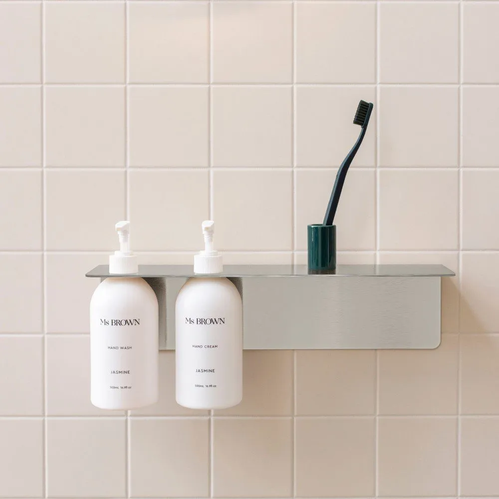 PRE-ORDER  DESIGNSTUFF Shelf Dual Soap Dispenser Holder, Brushed Steel