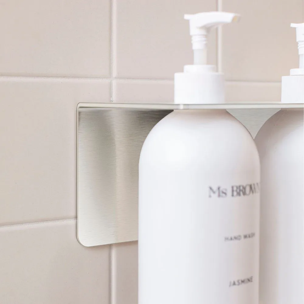 PRE-ORDER  DESIGNSTUFF Shelf Dual Soap Dispenser Holder, Brushed Steel
