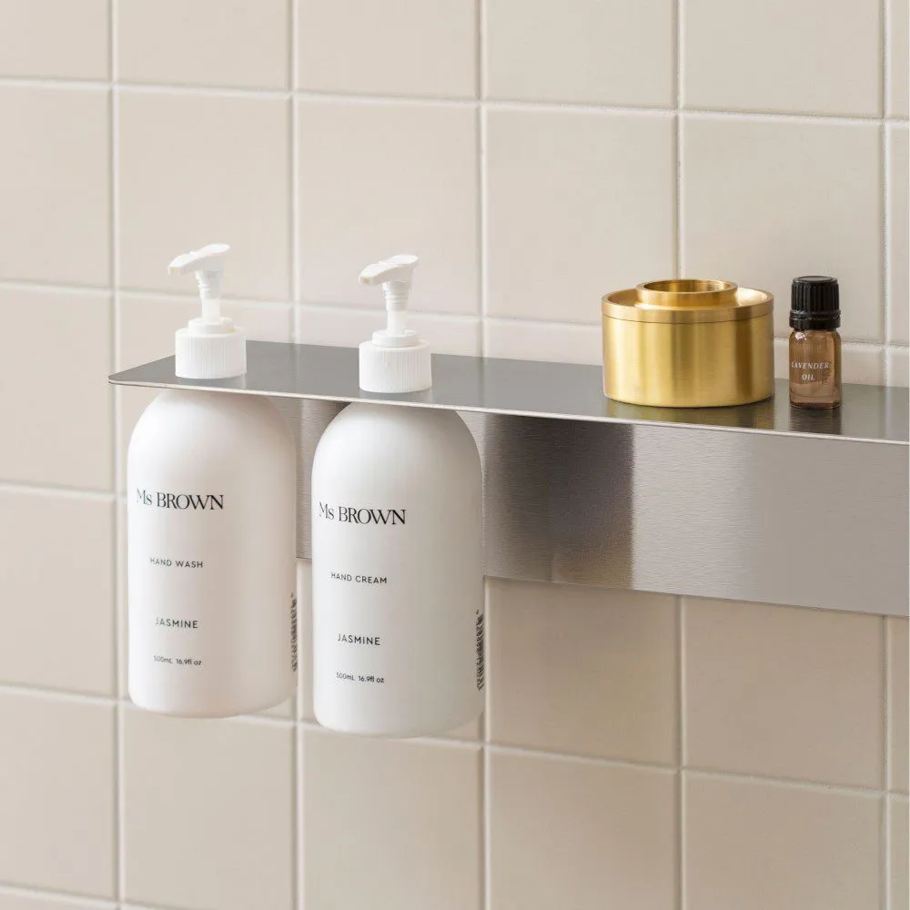 PRE-ORDER  DESIGNSTUFF Shelf Dual Soap Dispenser Holder, Brushed Steel