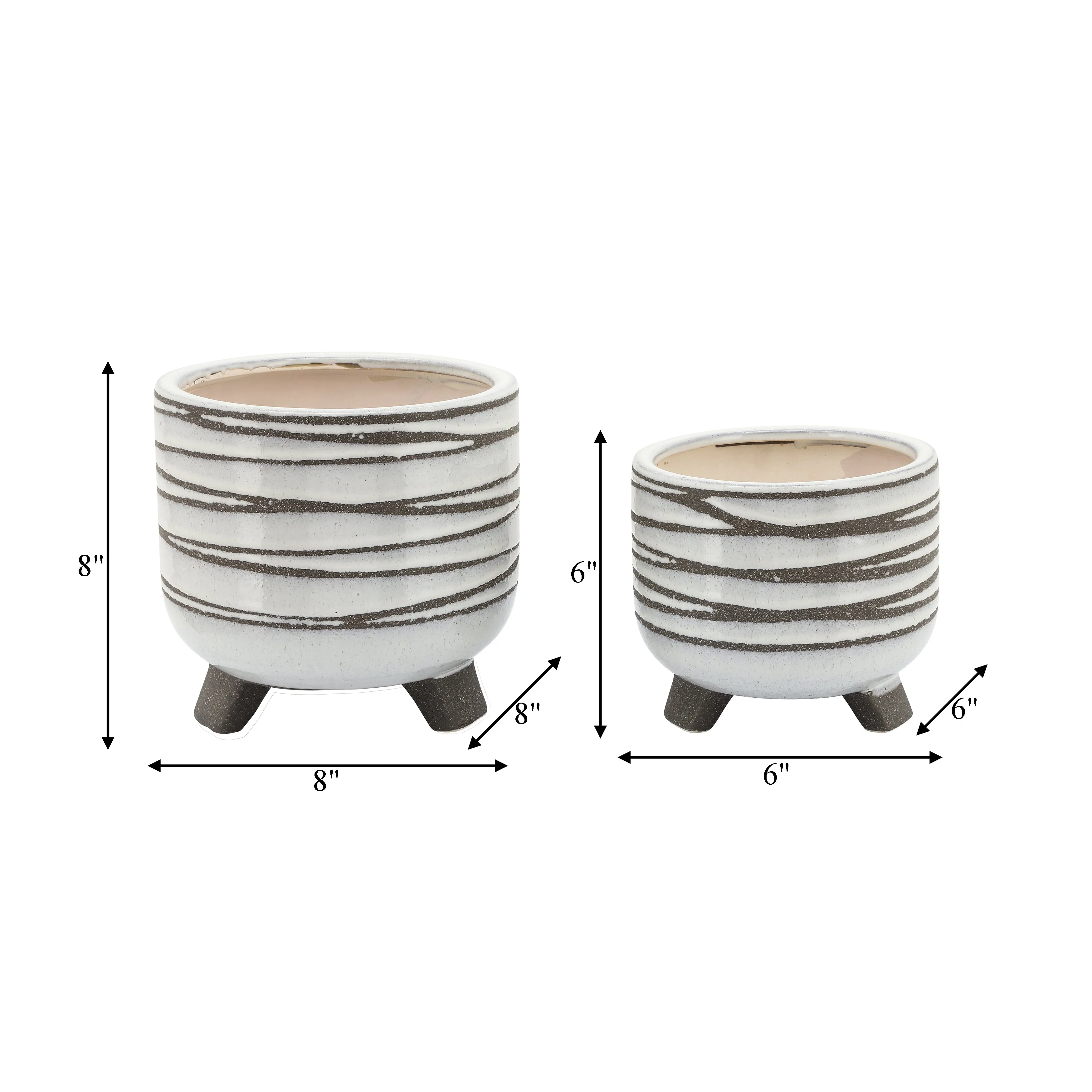 S/2 CERAMIC 6/8" FOOTED PLANTER, WHITE