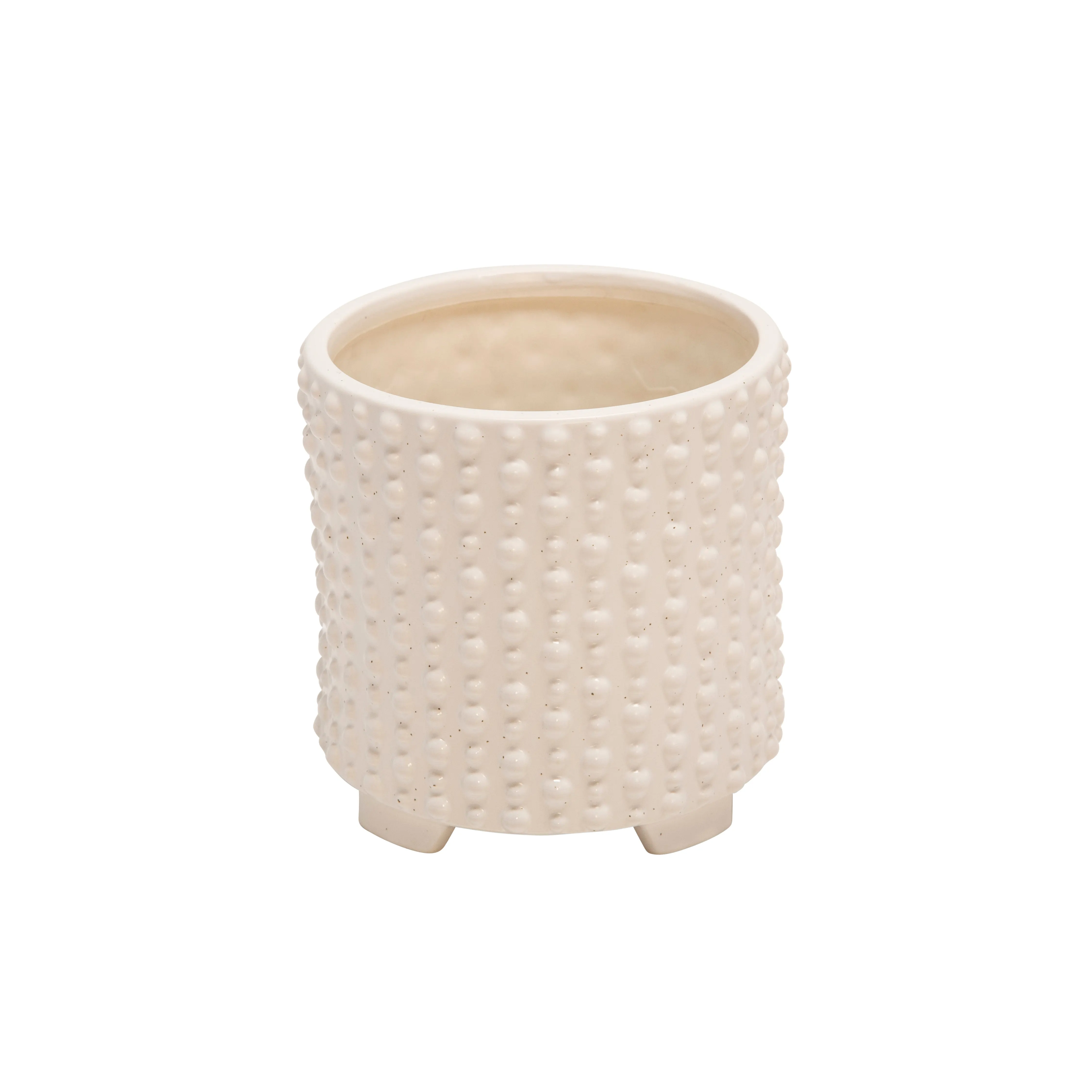S/2 CERAMIC 6/8" FOOTED PLANTERS W/ DOTS, WHITE