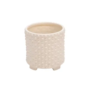S/2 CERAMIC 6/8" FOOTED PLANTERS W/ DOTS, WHITE