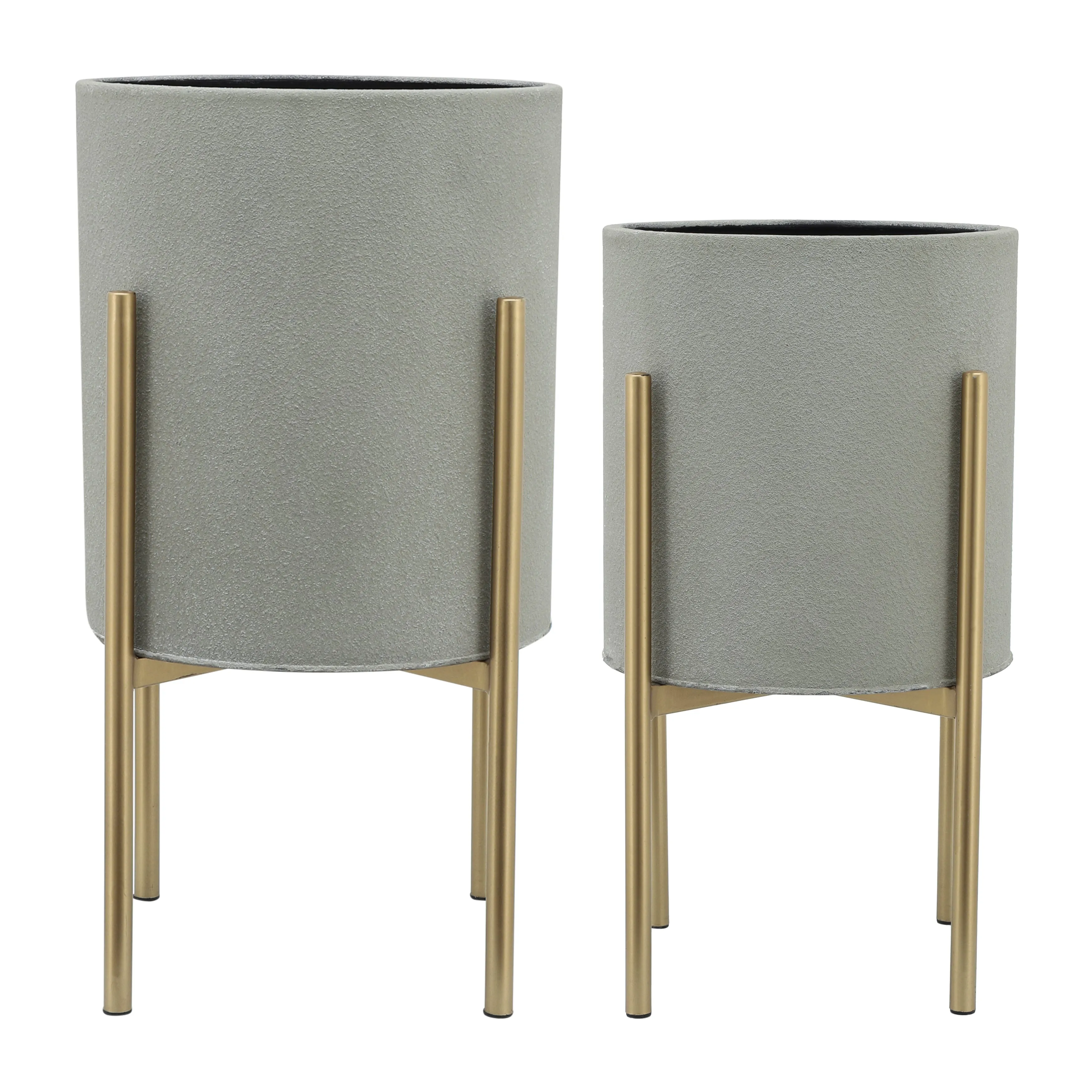 S/2 PLANTER ON METAL STAND, PUTTY/GLD