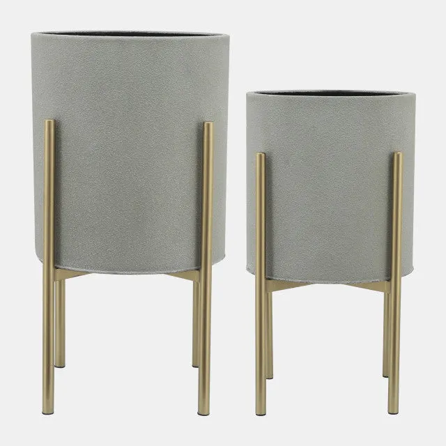 S/2 PLANTER ON METAL STAND, PUTTY/GLD