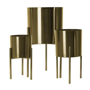 S/3 METAL PLANTERS ON STAND 18/15/12"H, GRAY